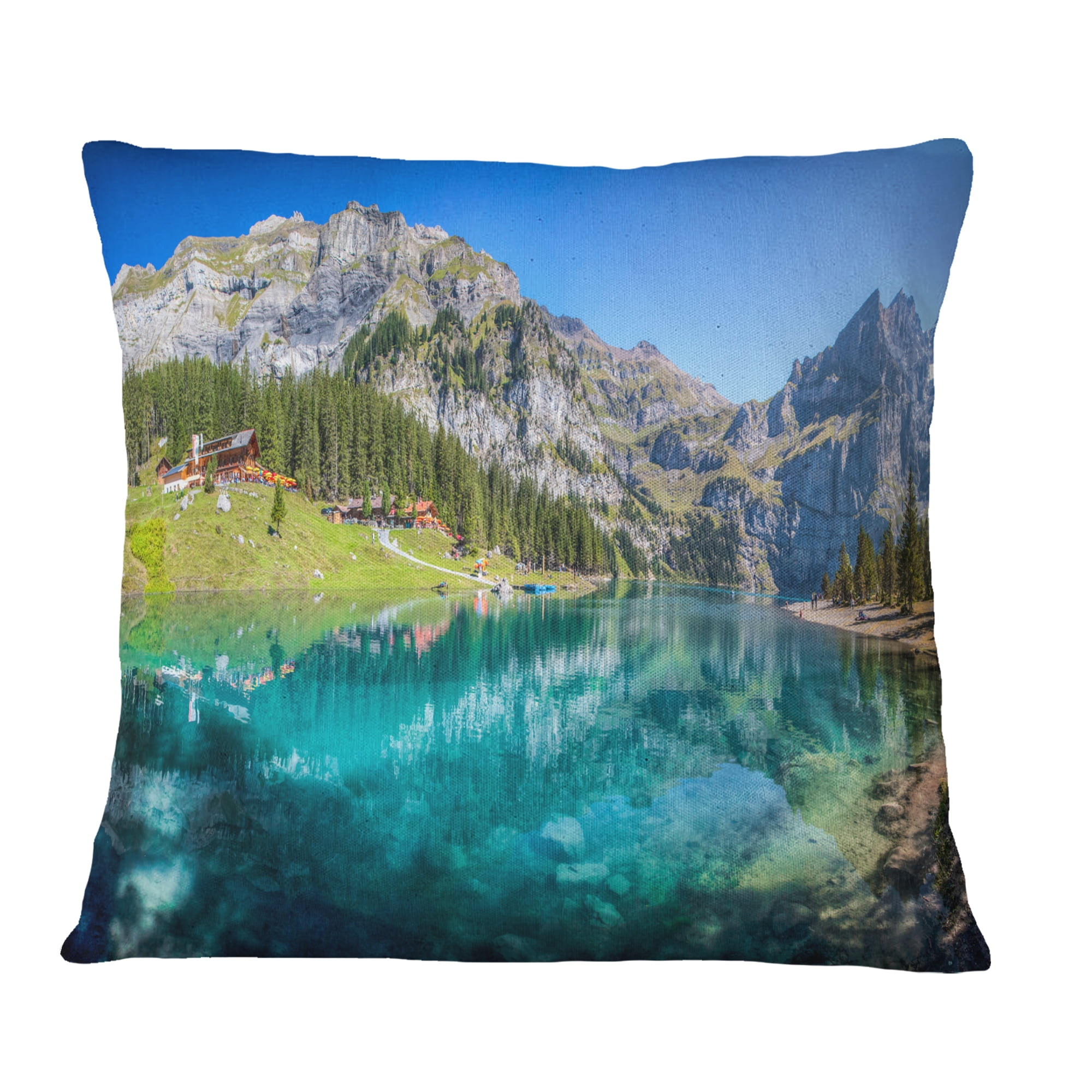 Designart Lake Oeschinen Switzerland - Landscape Printed Throw Pillow - 16x16