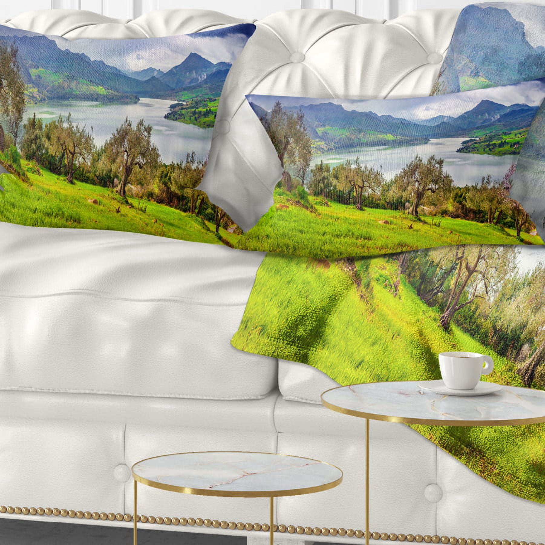 Designart Lake Rosamarina Panorama - Landscape Photo Throw Pillow - 12x20