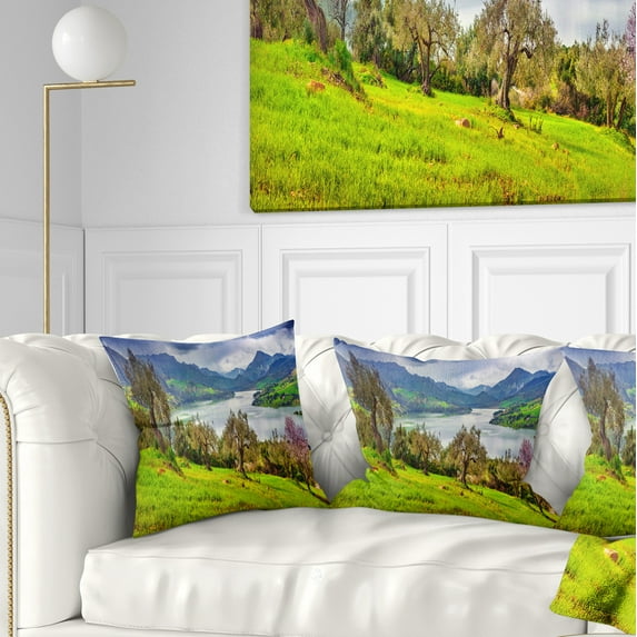 Designart Lake Rosamarina Panorama - Landscape Photo Throw Pillow - 16x16