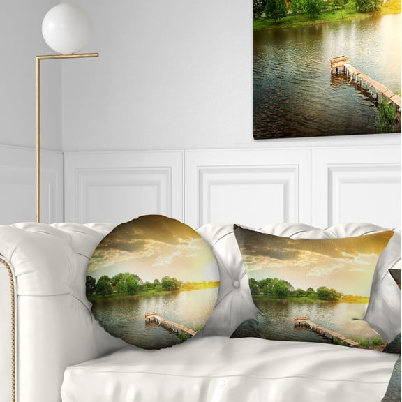 Designart Lake Under Evening Sun - Landscape Photo Throw Pillow - 12x20