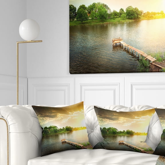 Designart Lake Under Evening Sun - Landscape Photo Throw Pillow - 16x16