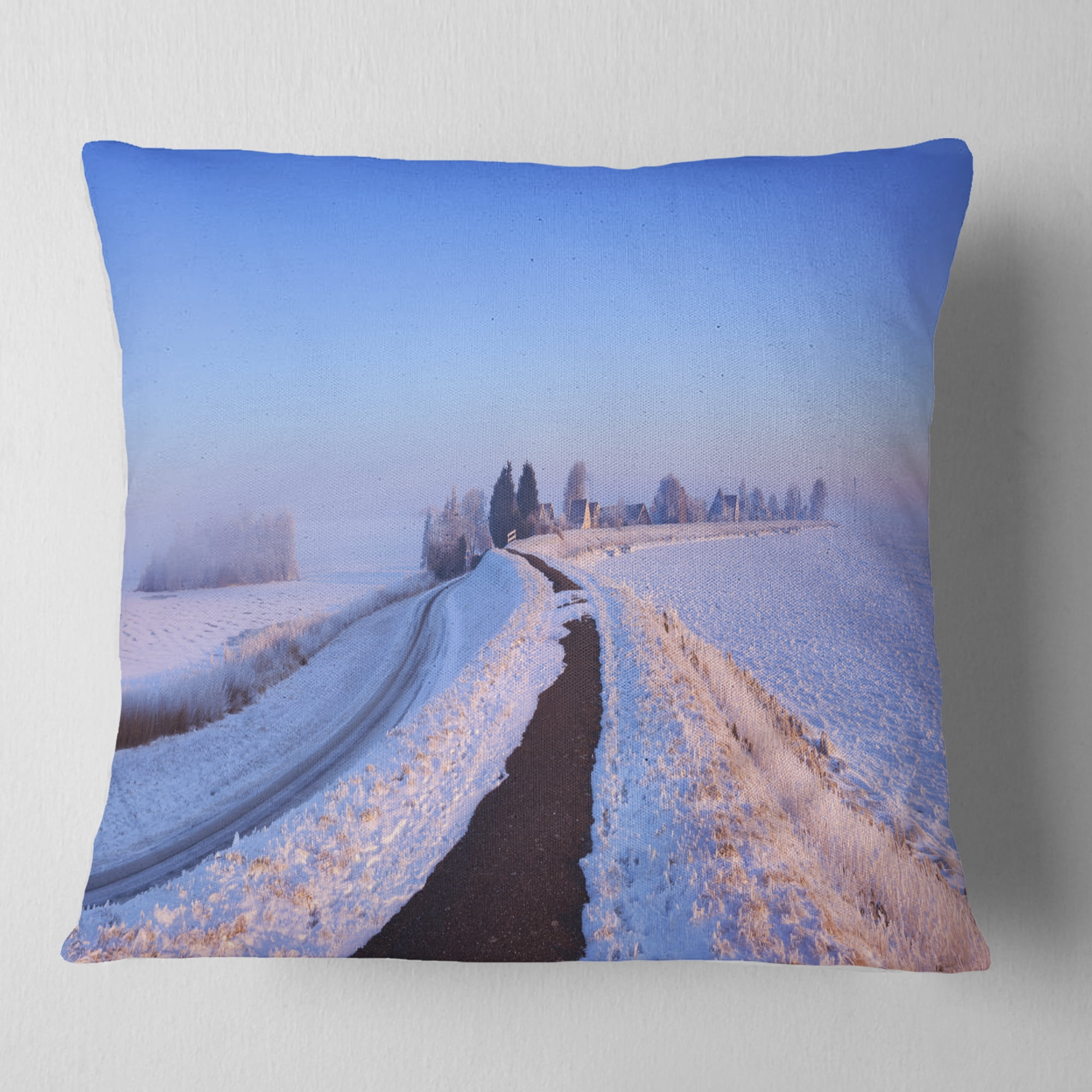 Designart Lake and Dike at Sunrise Panorama - Landscape Printed Throw Pillow - 18x18
