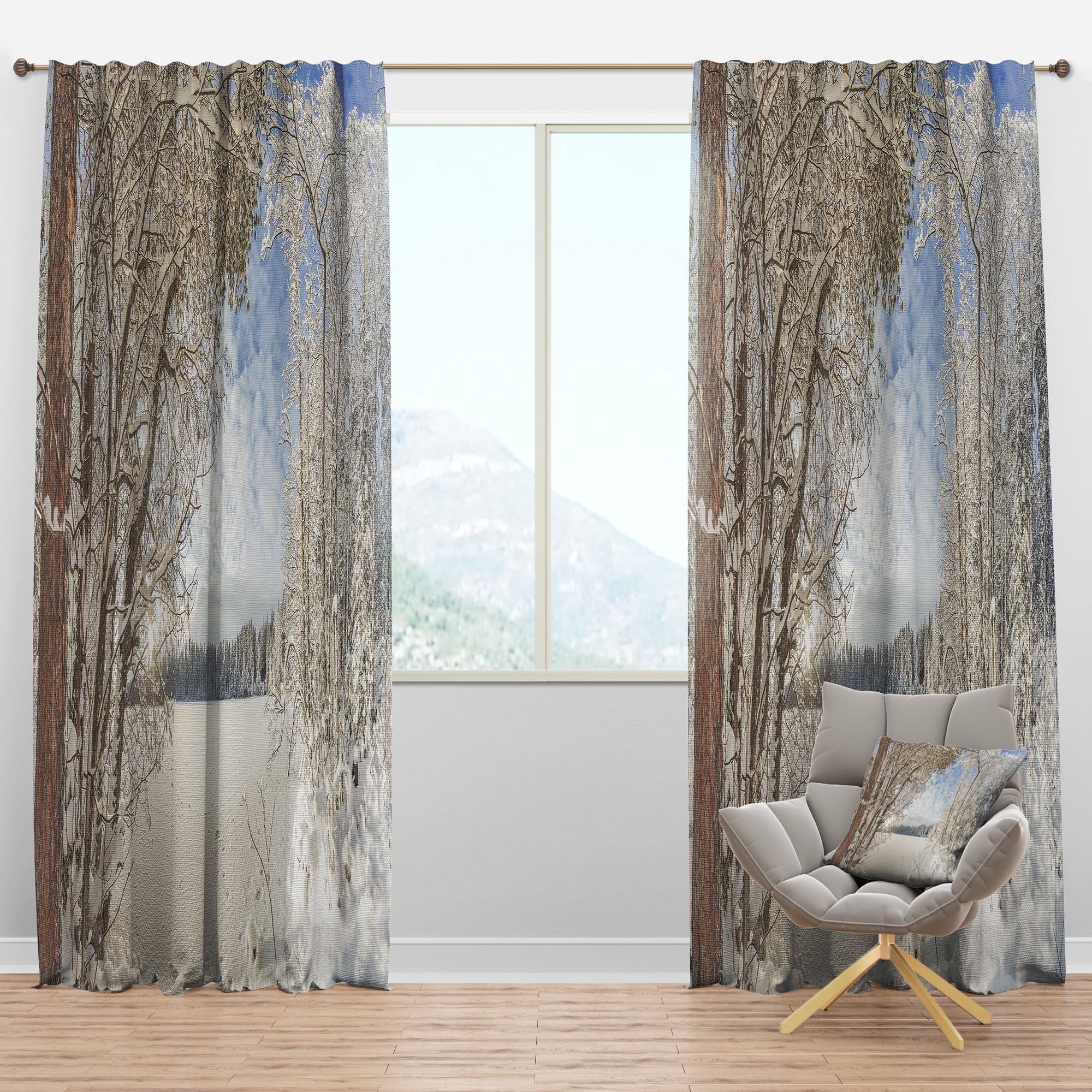 Designart 'Lake in Winter Woods' Landscape Blackout Curtain Panel