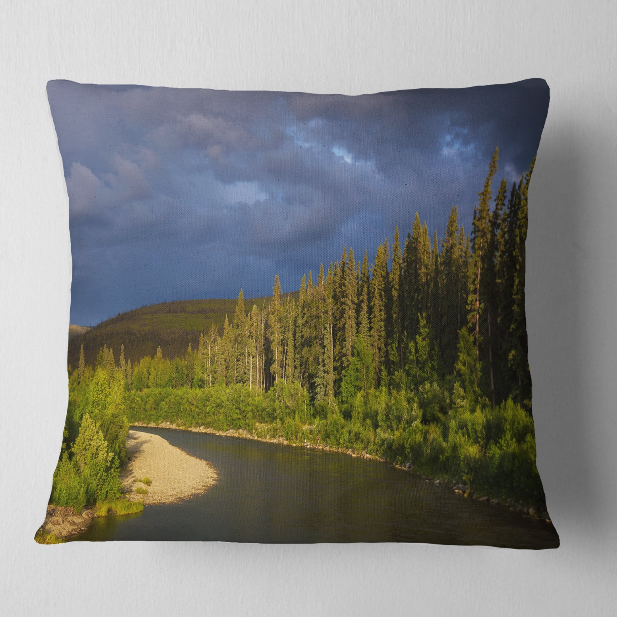 Designart Lake on Alaska under Clouds - Landscape Printed Throw Pillow - 16x16