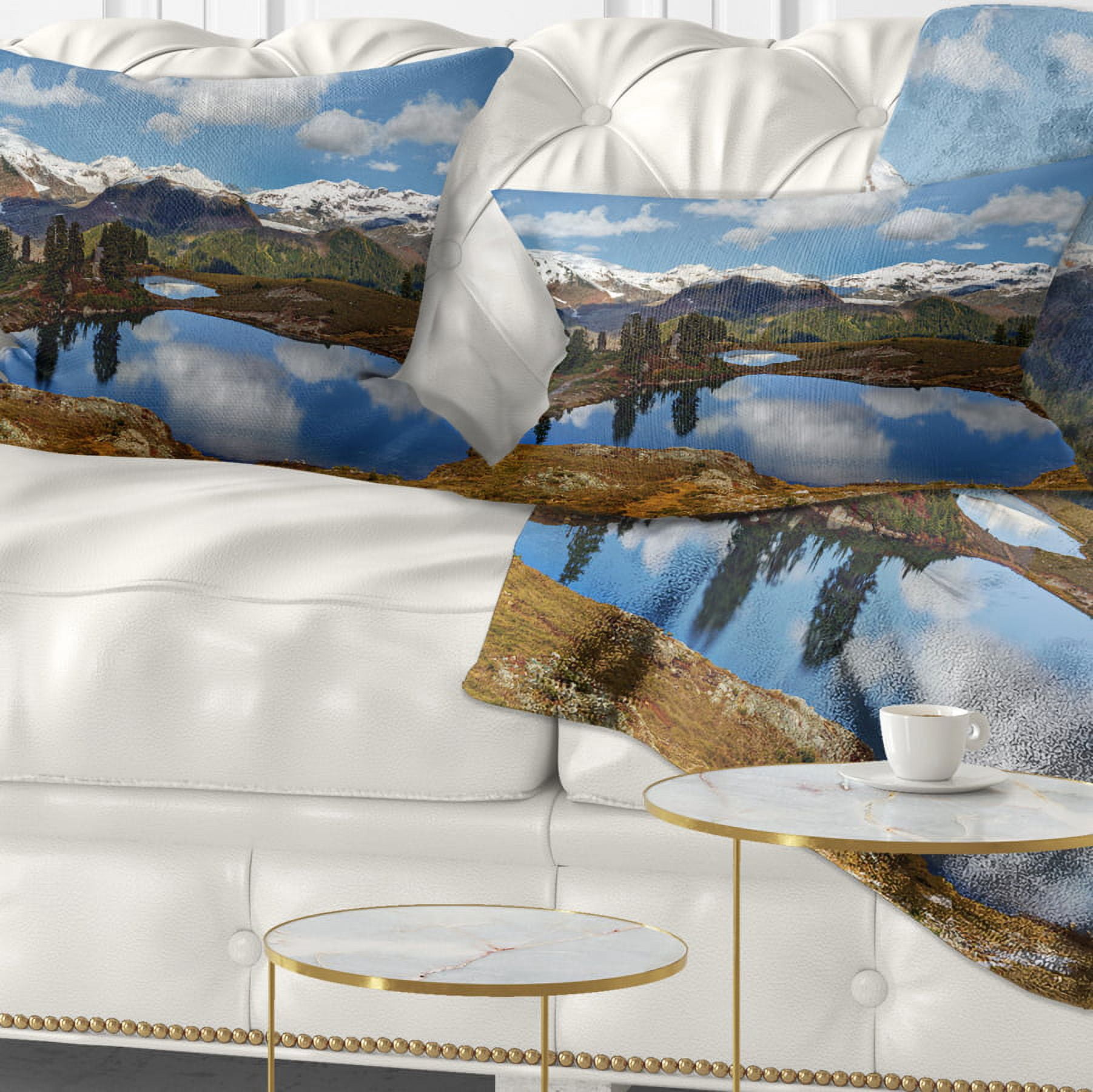 Designart Lake with Pine Trees Reflecting Sky - Landscape Printed Throw Pillow - 12x20