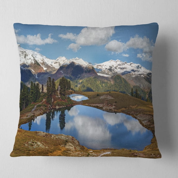 Designart Lake with Pine Trees Reflecting Sky - Landscape Printed Throw Pillow - 18x18