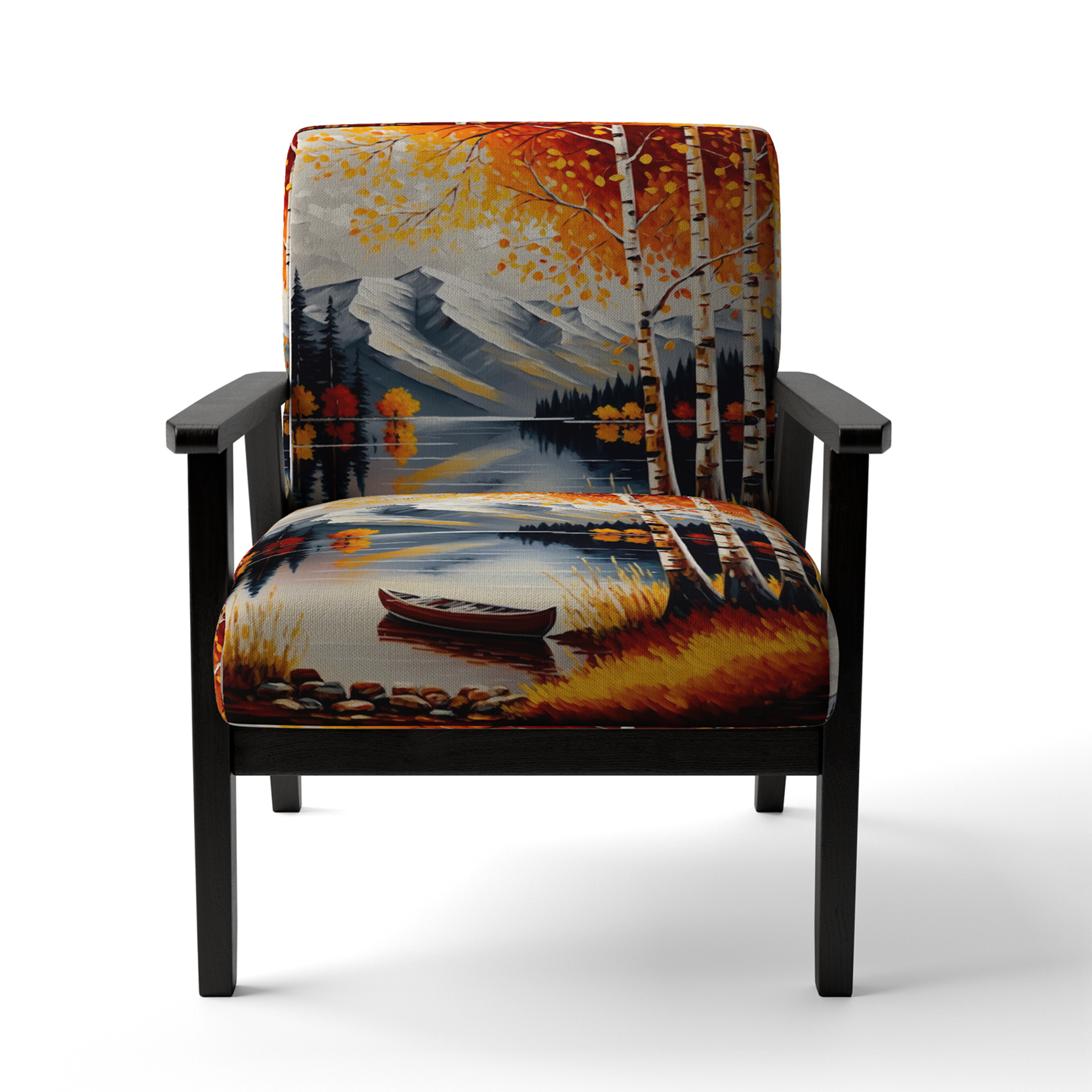 Designart "Lakeside Birch Blaze V III" Orange Landscape & Nature