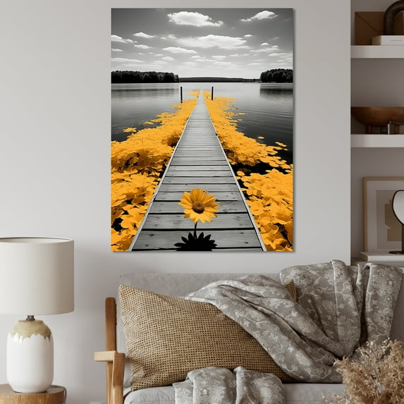 Designart "Lakeside Retreat Serenity by the Yellow Grey Lake I" Cottage Wall Art Print