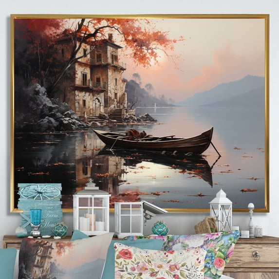 Designart "Lakeside Serenity in Italy" Landscapes Floater Framed Wall Art Living Room
