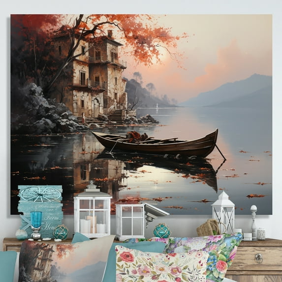 Designart "Lakeside Serenity in Italy" Landscapes Wall Art Living Room