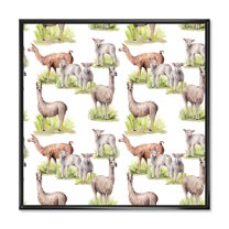 Designart 'Lambs and Lamas On A Green Meadow' Farmhouse Framed Canvas Wall Art Print