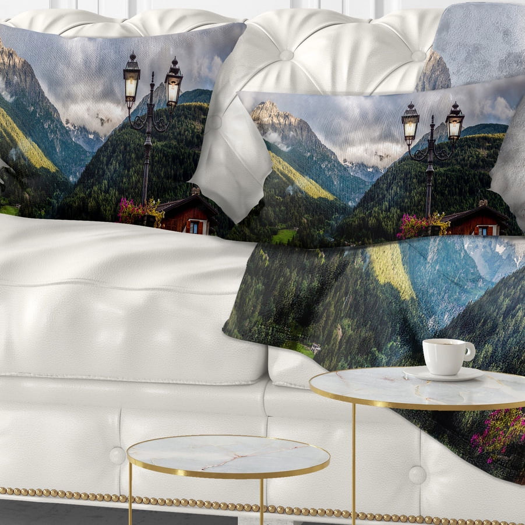 Designart Lamp Posts in Mountain Panorama - Landscape Printed Throw Pillow - 12x20