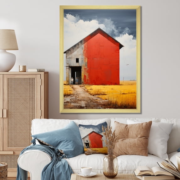 Designart "Landscape Barns Rural Collage IV" Farmhouse Floater Framed Wall Decor