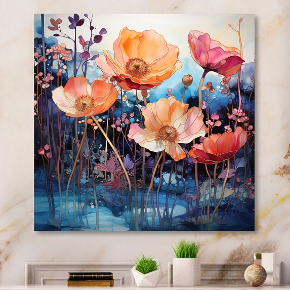 Designart "Landscape In Floral Alcohol Ink I" Abstract Landscape Canvas Wall Art