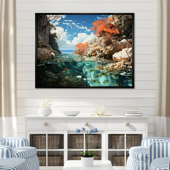 Designart "Landscape Of Coral Patchwork And Corals" Coral Floater Framed Wall Art Prints