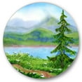 thumbnail image 1 of Designart 'Landscape River Spruce Near The Trail On A Hill' Traditional Circle Metal Wall Art 11x11 - Disc of 11, 1 of 5