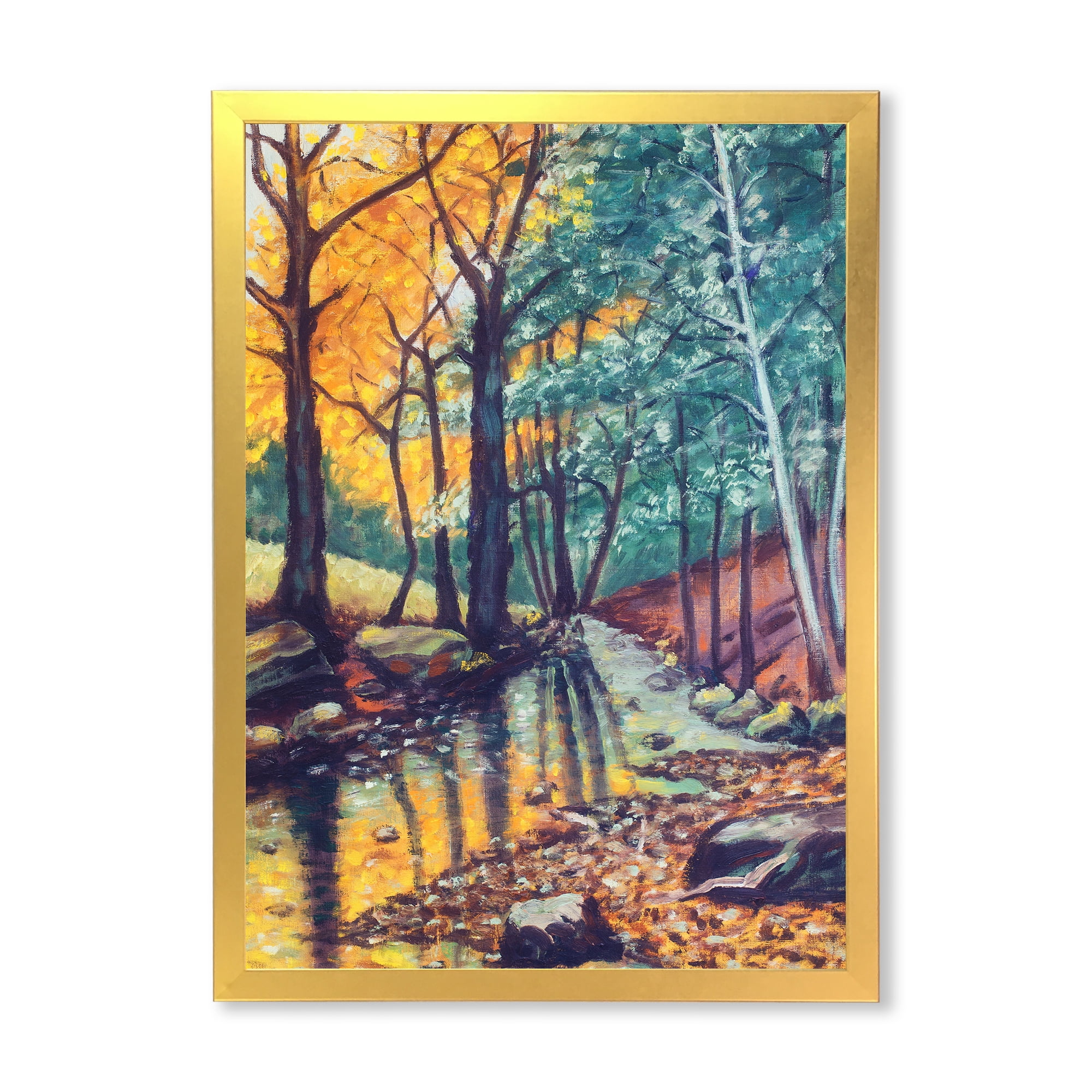 Designart 'Landscape With Autumn Forest Sunset River' Traditional Framed Art Print