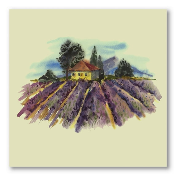 Designart ' Landscape With Blooming Lavender and Village House ' Traditional Canvas Wall Art Print