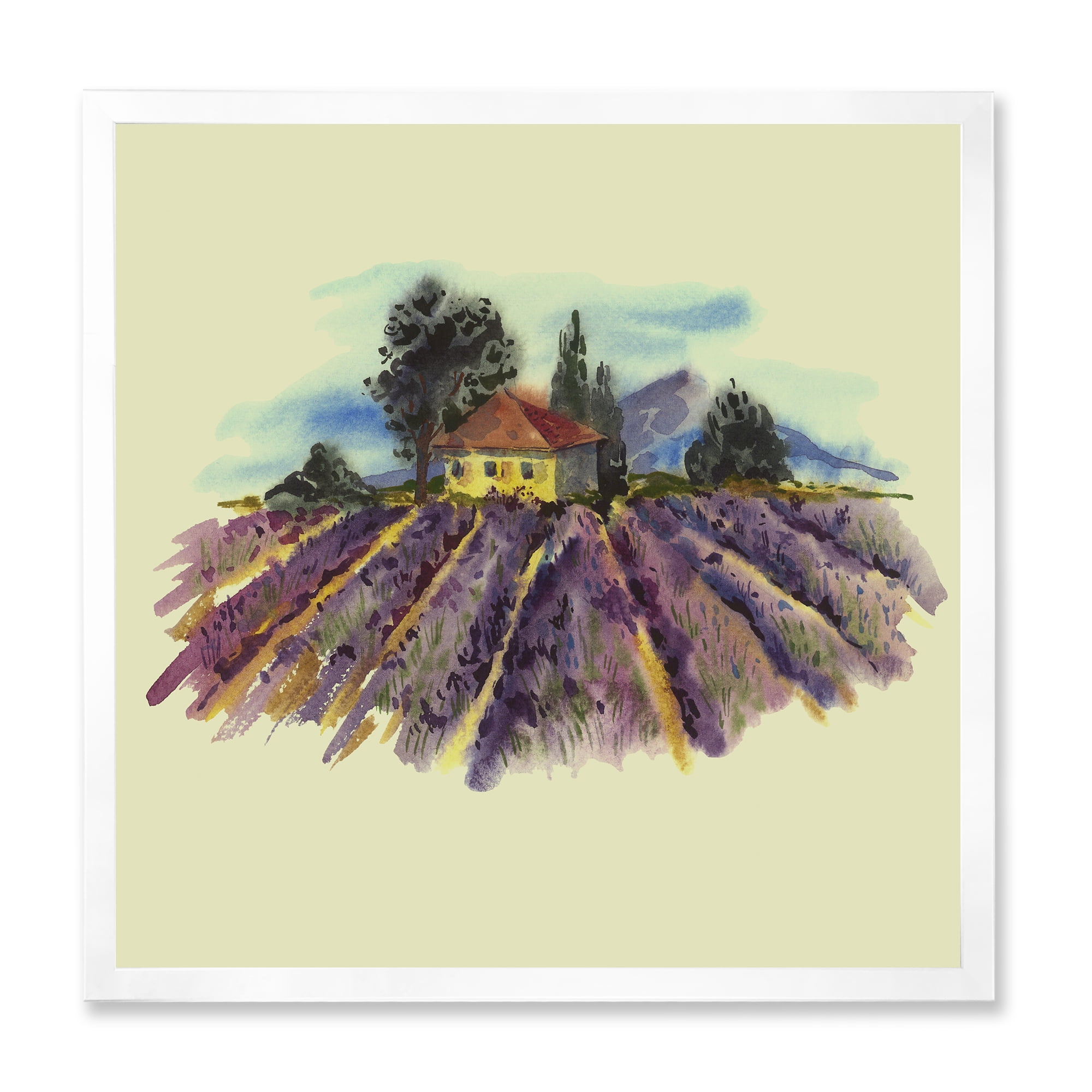 Designart 'Landscape With Blooming Lavender and Village House' Traditional Framed Art Print