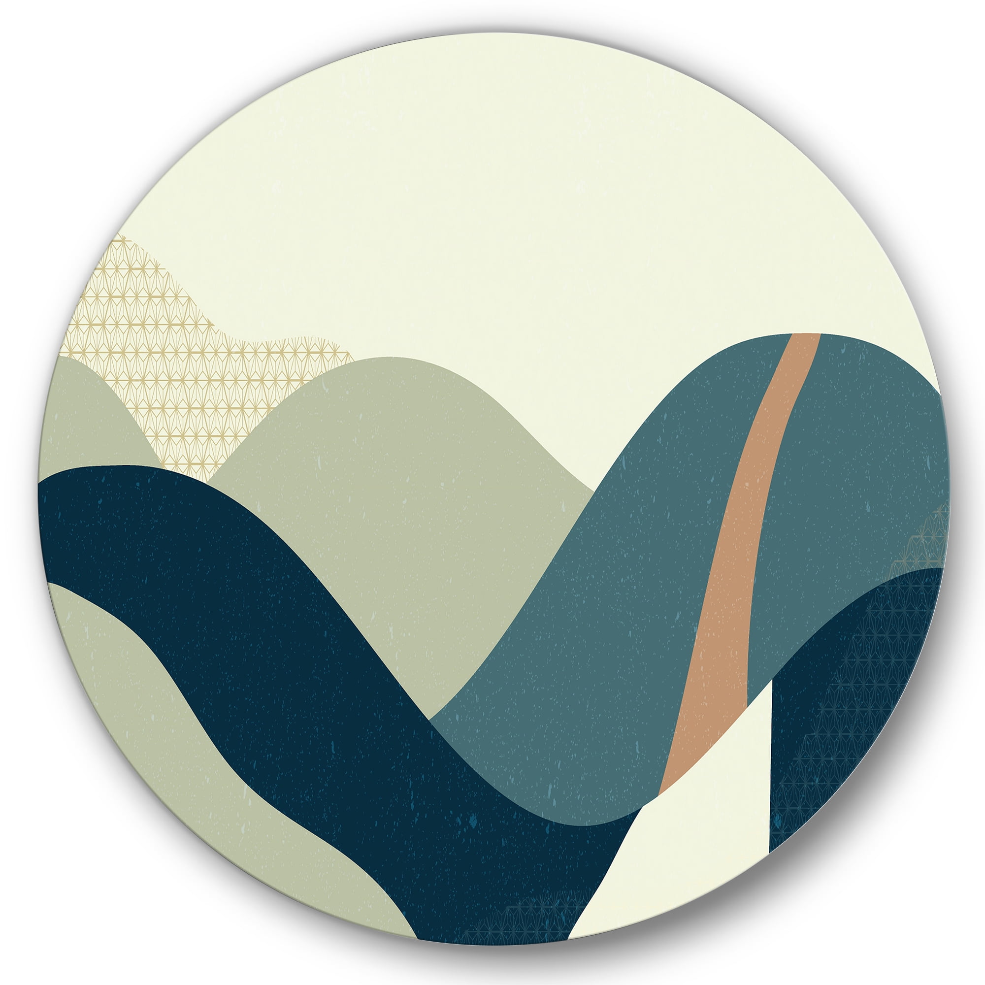 Designart 'Landscape With Hills Abstract Geometric Art' Modern Circle Metal Wall Art 11x11 - Disc of 11