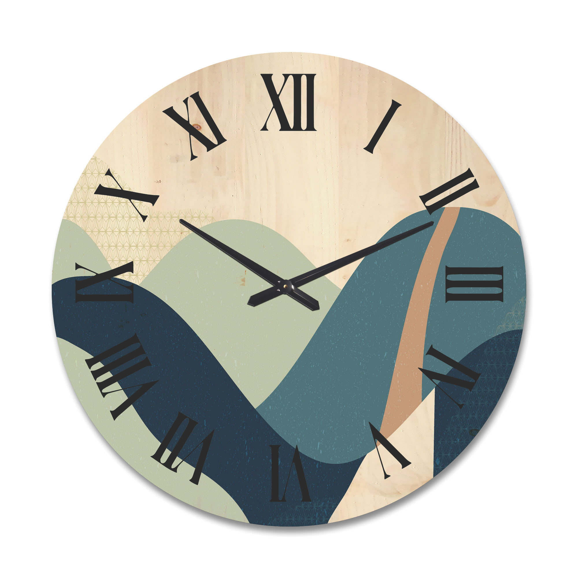 Designart 'Landscape With Hills Abstract Geometric Art' Modern Wood Wall Clock