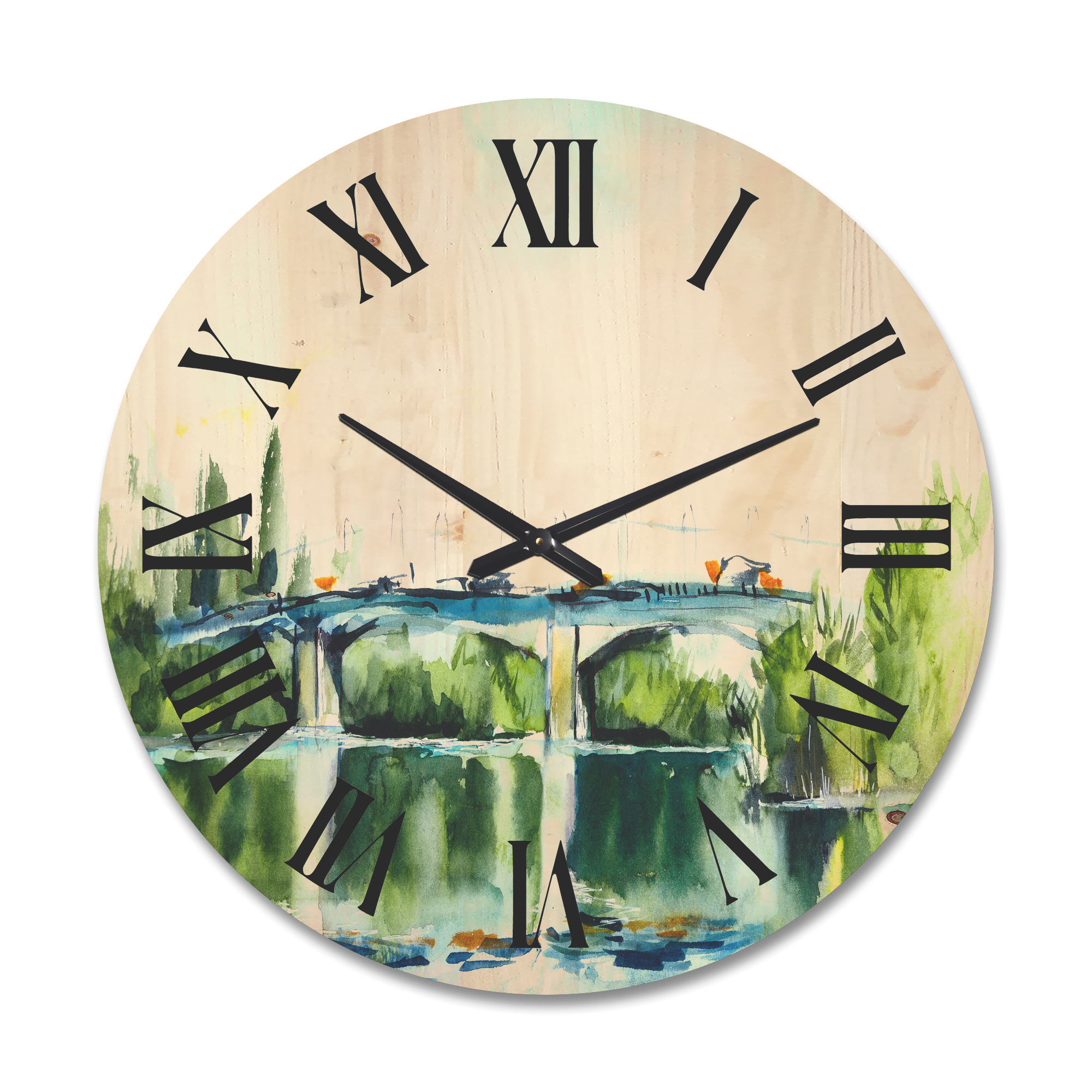 Designart 'Landscape With Old Bridge Over River In The Countryside' Traditional Wood Wall Clock