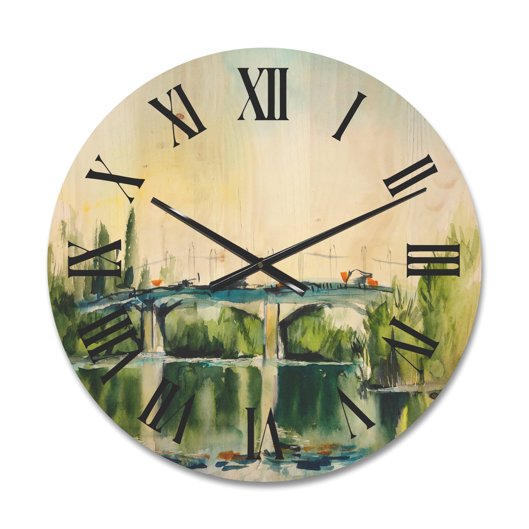 Designart 'Landscape With Old Bridge Over River In The Countryside' Traditional Wood Wall Clock