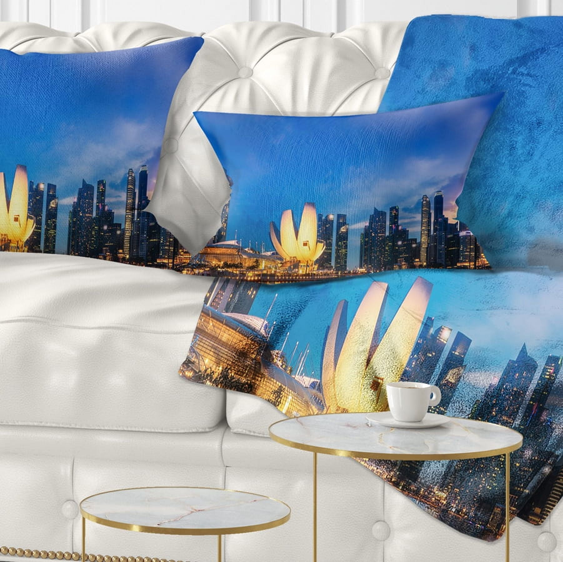 Designart Landscape of Singapore Cityscape - Photography Throw Pillow - 12x20