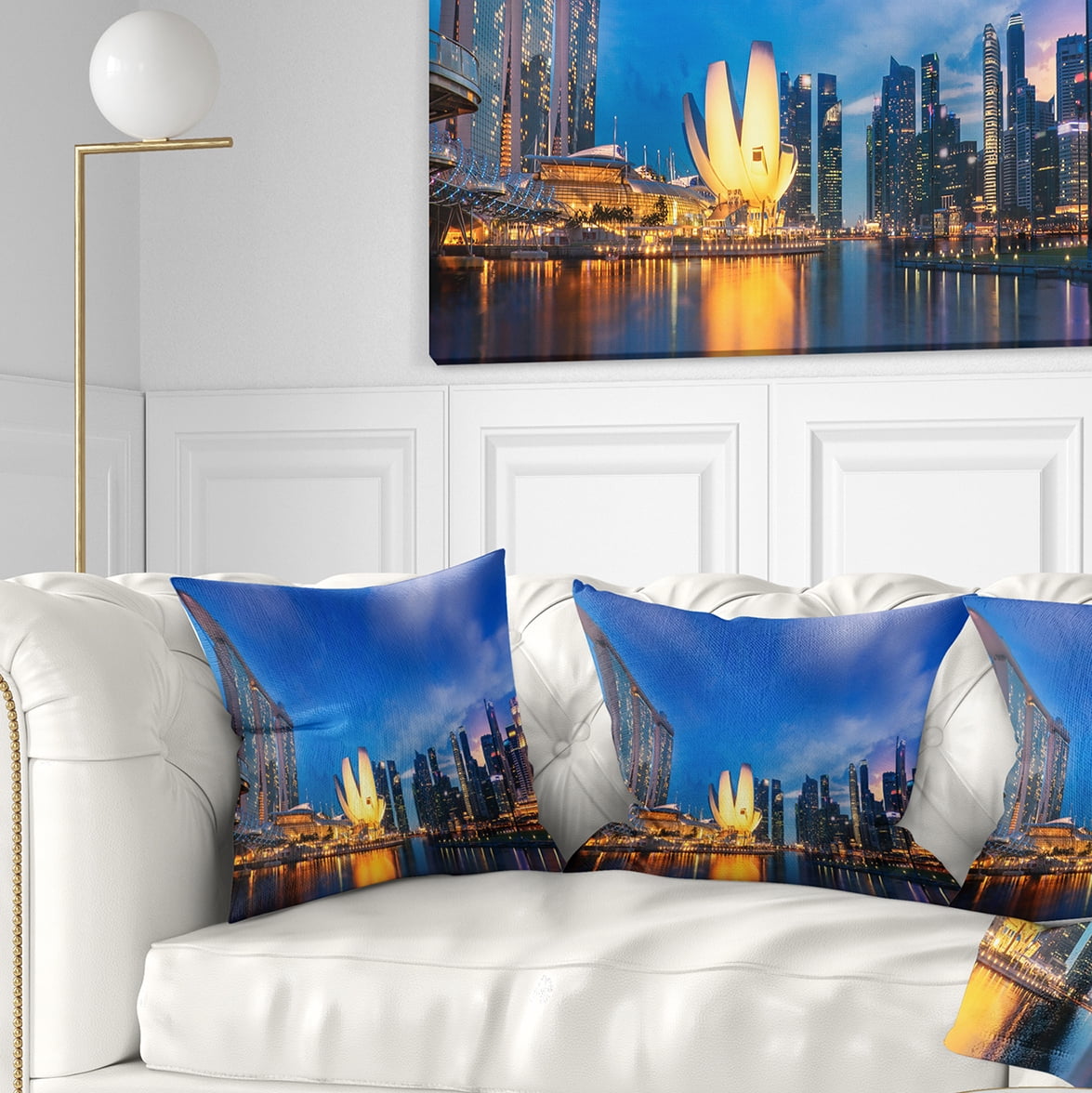 Designart Landscape of Singapore Cityscape - Photography Throw Pillow - 18x18