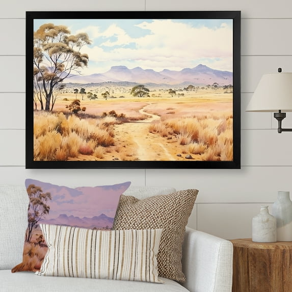 Designart "Landscape of the Australian Outback III" Landscapes Framed Wall Art Decor - Traditional Brown Australia Entryway Framed Wall Art Print