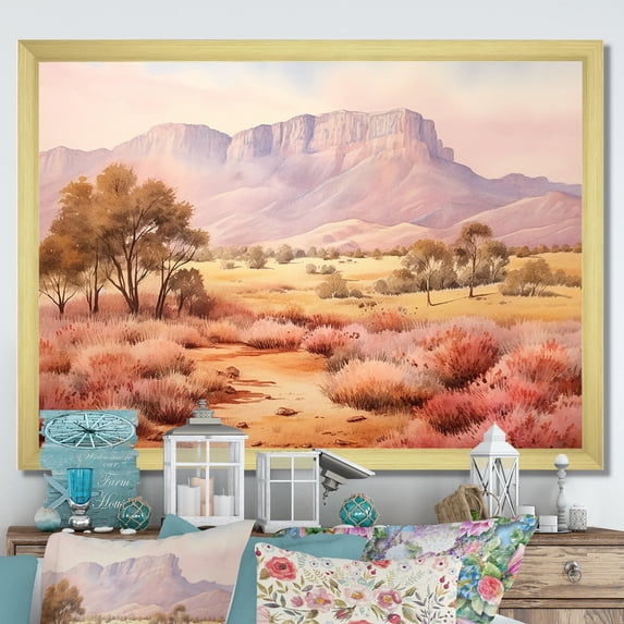 Designart "Landscape of the Australian Outback IV" Landscapes Framed Wall Art Decor - Traditional Brown Australia Bedroom Framed Canvas Wall Art