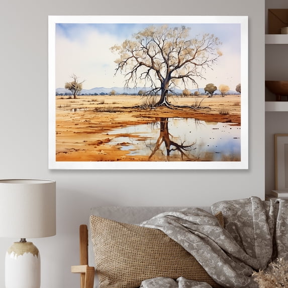 Designart "Landscape of the Australian Outback V" Landscapes Framed Wall Art Decor - Traditional Brown Australia Living Room Framed Canvas Art
