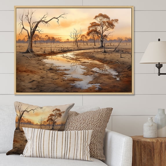Designart "Landscape of the Australian Outback VI" Landscapes Framed Wall Art - Traditional Brown Australia Bedroom Framed Canvas Wall Art