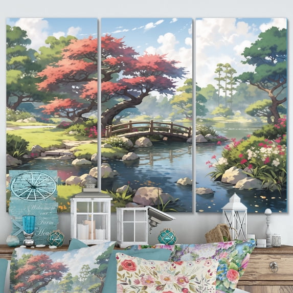 Designart "Landscape of the Rising Sun in Japan II" Japanese Metal Wall Decor Set
