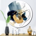 thumbnail image 1 of Designart "Landscape with Dark Blue and Gold Strokes V" Modern Geometric Oversized Wall Clock, 1 of 5