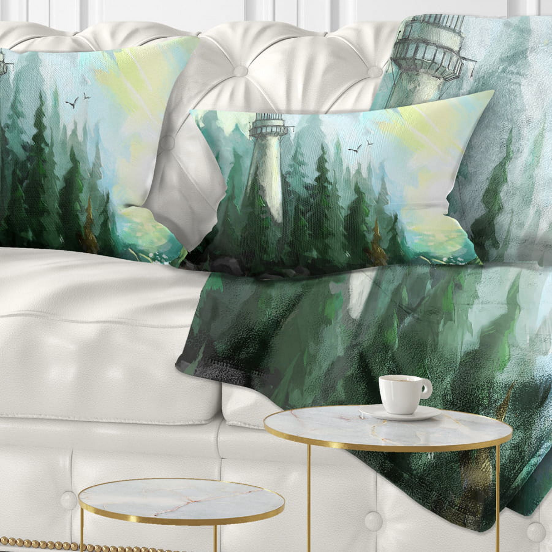Designart Landscape with River and Trees - Modern Painting Throw Pillow - 12x20