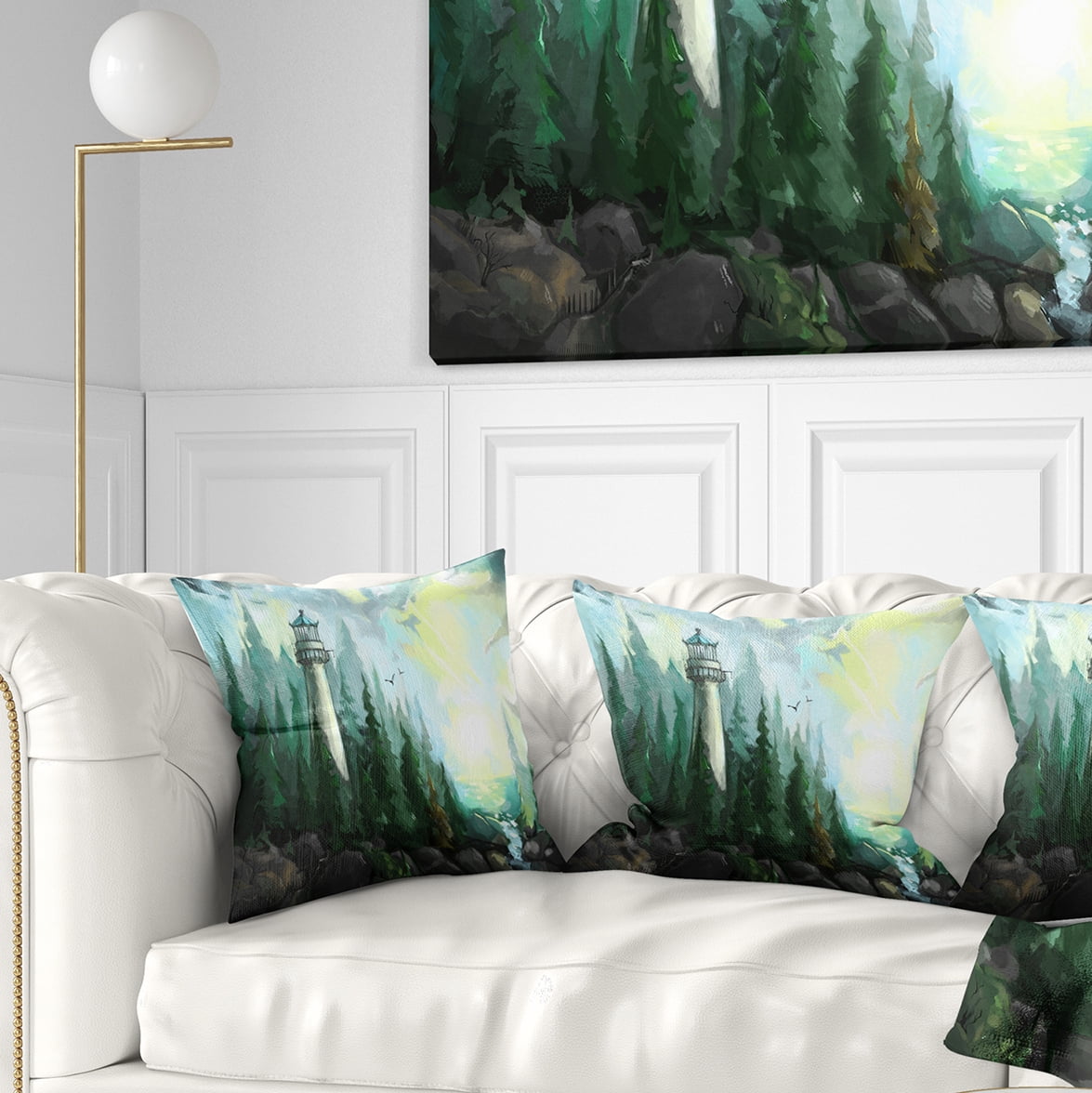 Designart Landscape with River and Trees - Modern Painting Throw Pillow - 18x18