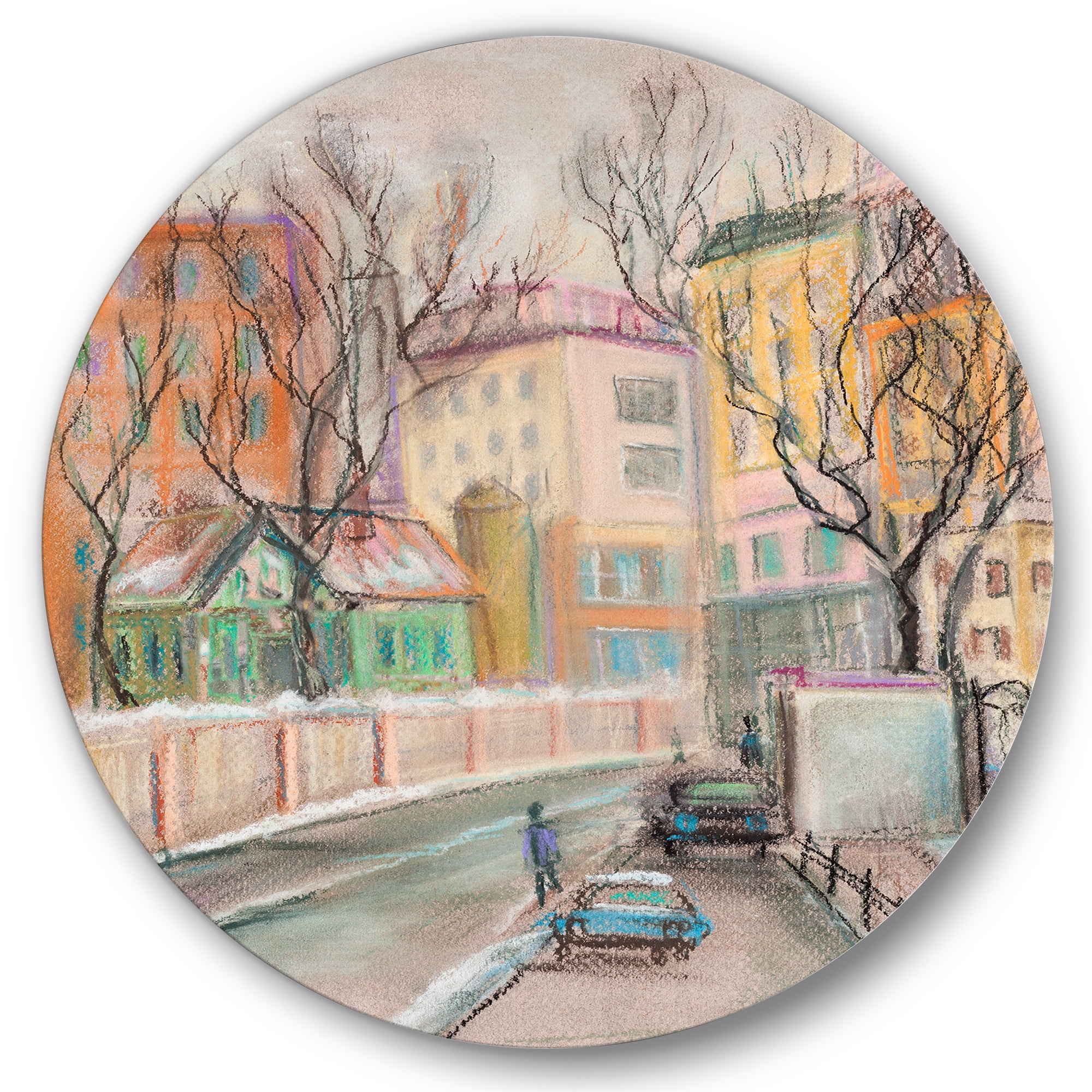 Designart 'Lanes In Moscow Cityscape' Traditional Circle Metal Wall Art 23x23 - Disc of 23