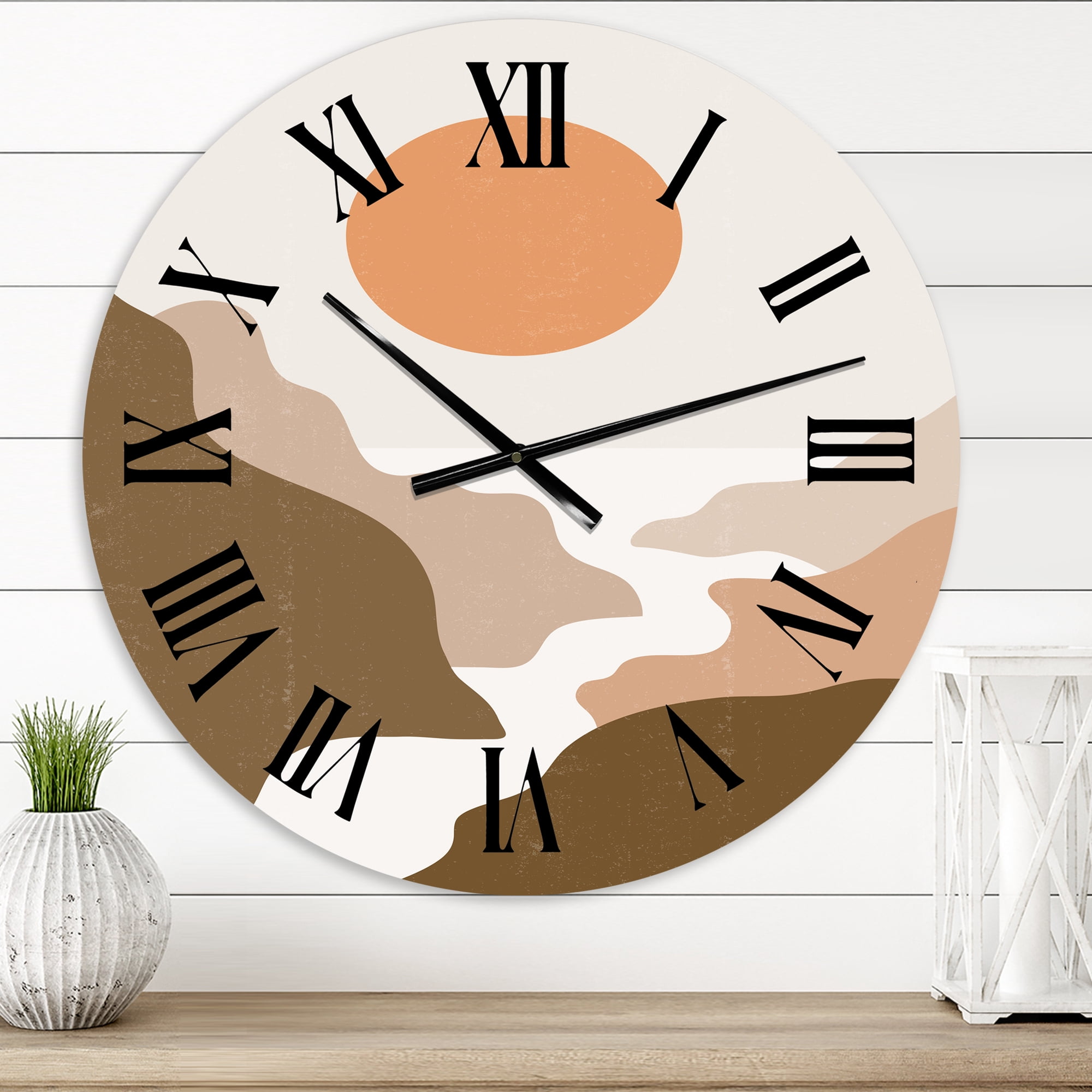 Designart 'Lanscape With Full Moon In Terracotta Tones' Modern Wall Clock