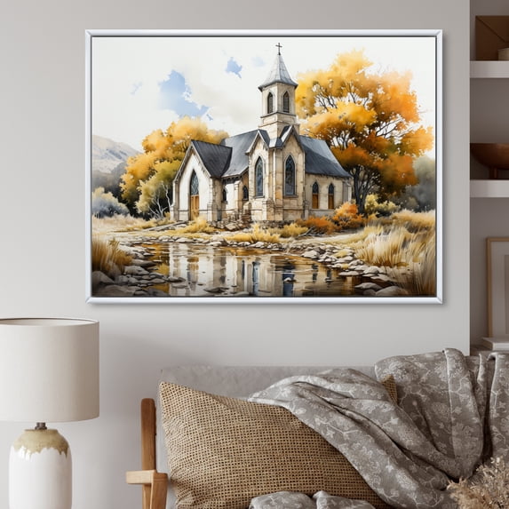 Designart "Lansdcape Church Calm Abode III" Spiritual Floater Framed Canvas Print