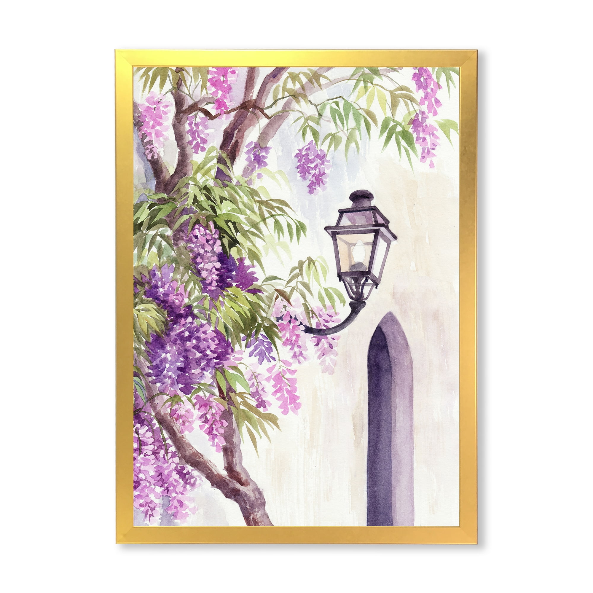 Designart 'Lantern and Wisteria' Traditional Framed Art Print