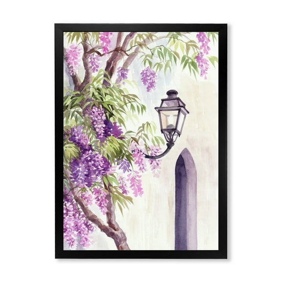 Designart 'Lantern and Wisteria' Traditional Framed Art Print