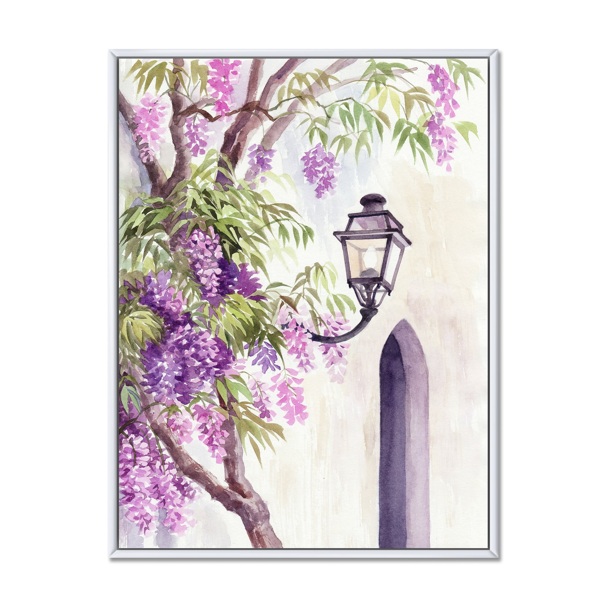 Designart 'Lantern and Wisteria' Traditional Framed Canvas Wall Art Print