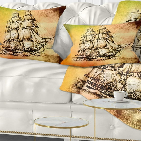 Designart Large Ancient Moving Boat - Seashore Wall Throw Pillow - 12x20
