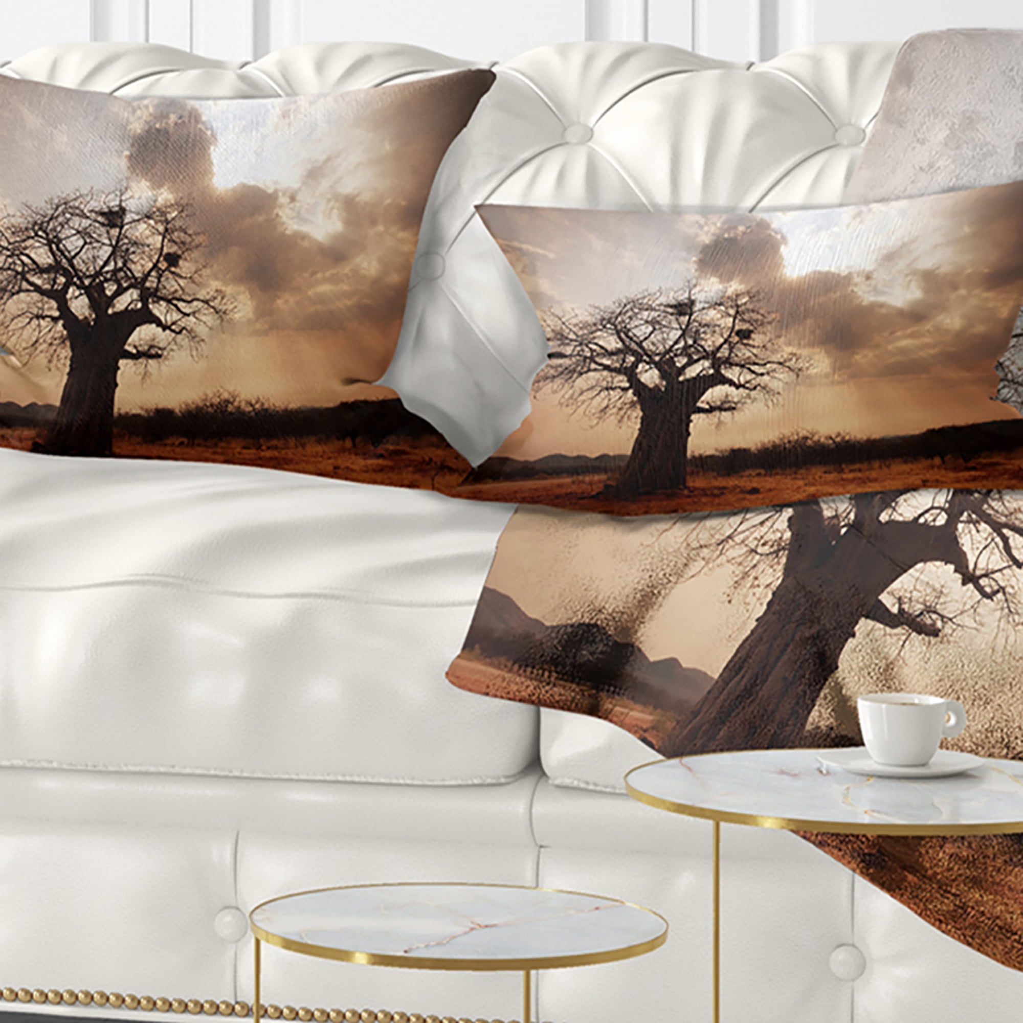 Designart Large Baobab Tree under Clouds - Modern Landscape Printed Throw Pillow - 12x20