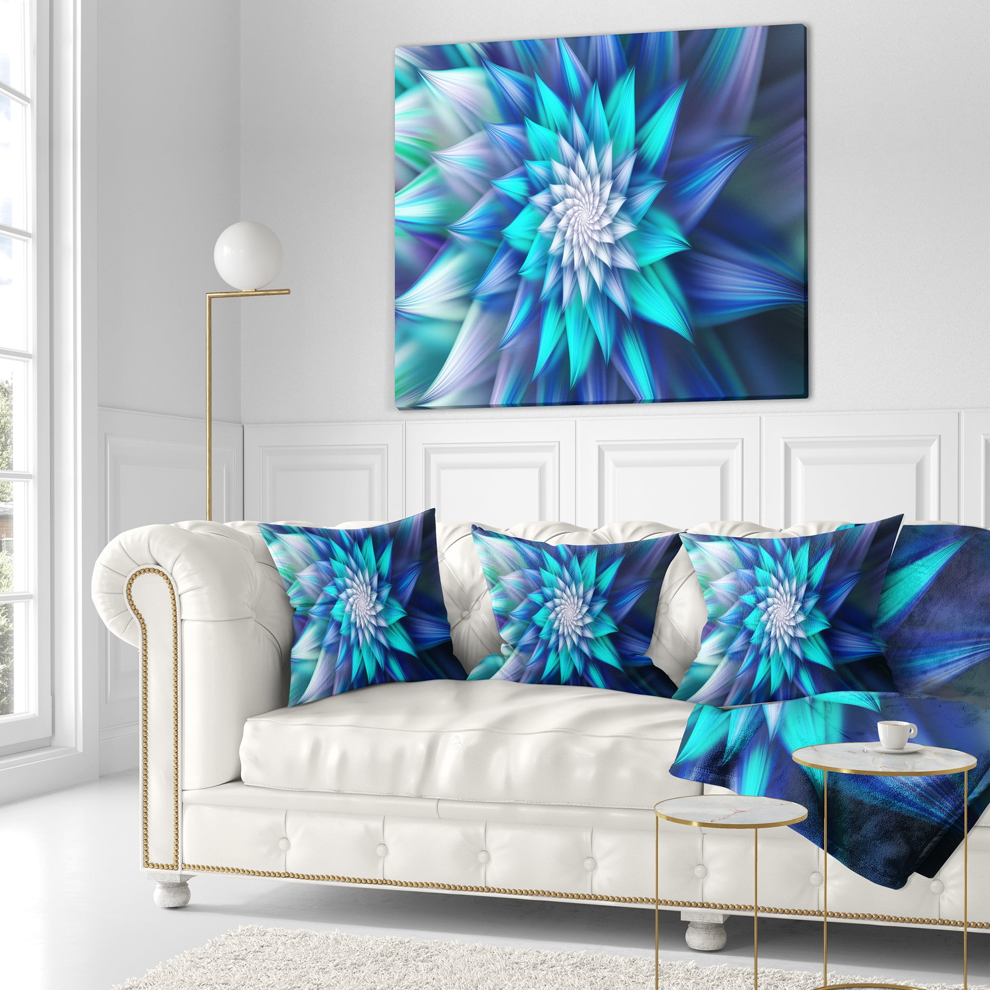 Designart Large Blue Alien Fractal Flower - Floral Throw Pillow - 18x18