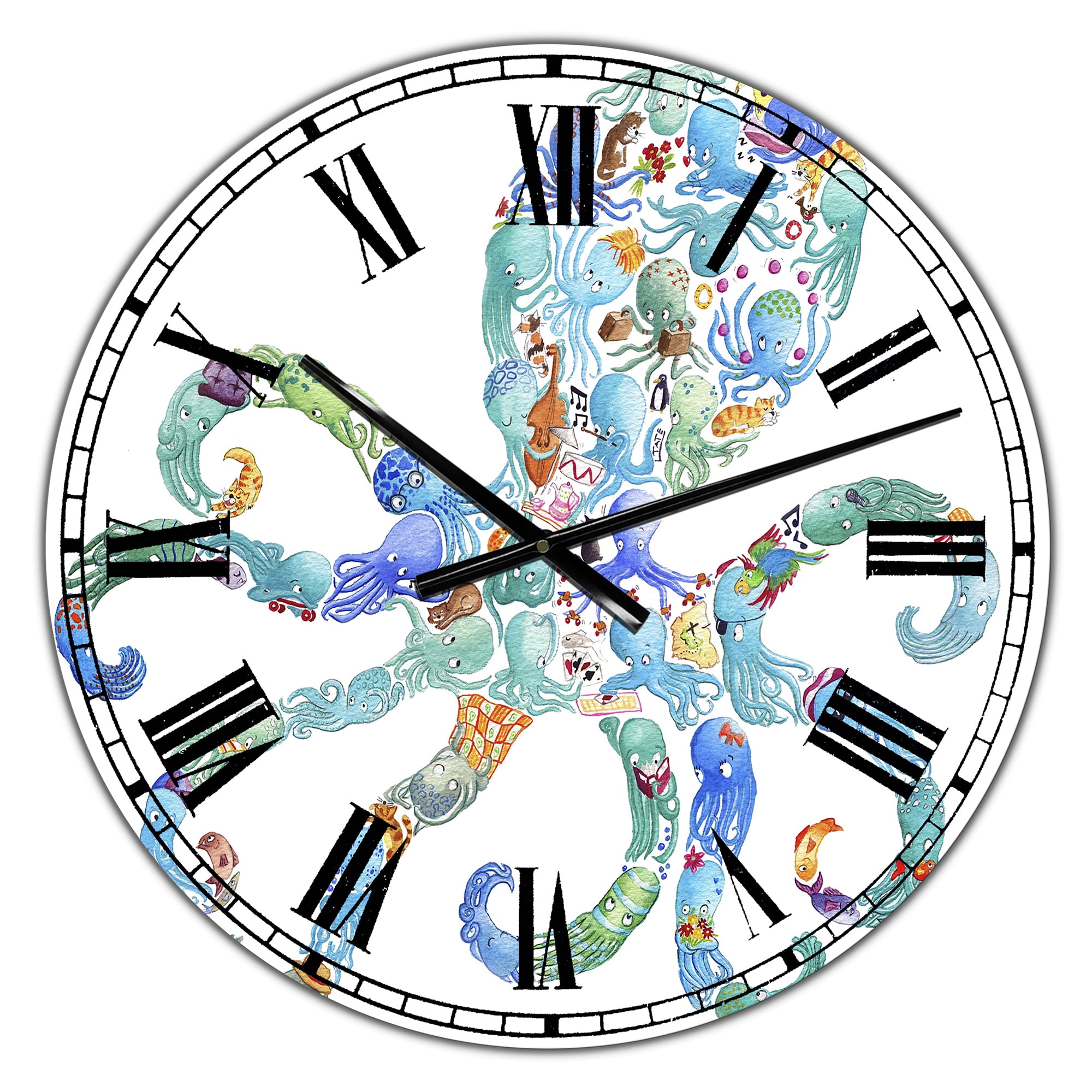 Designart Large Blue Analog Round Nautical,Coastal Wall Clocks, CLM25568-C23