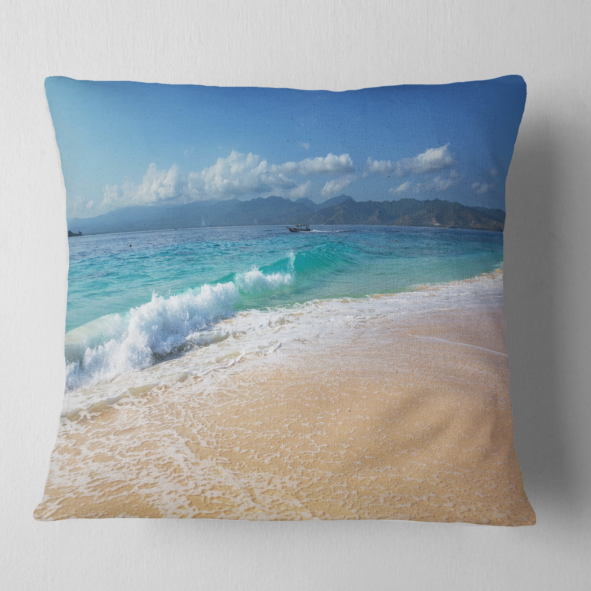 Designart Large Blue Beach in Gili Island - Seashore Throw Pillow - 18x18