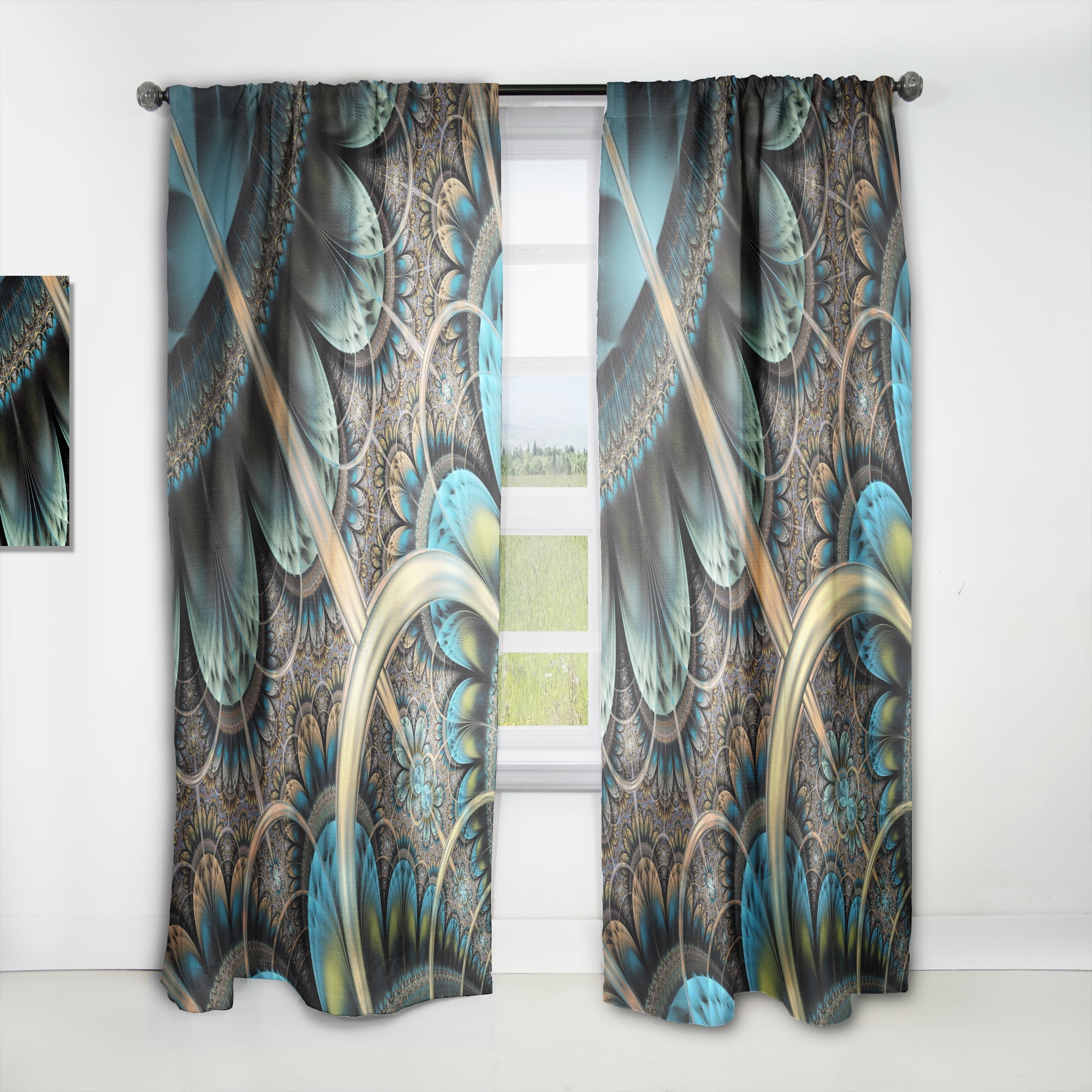 Designart 'Large Blue Brown Fractal Floral Pattern' Floral Curtain Panel