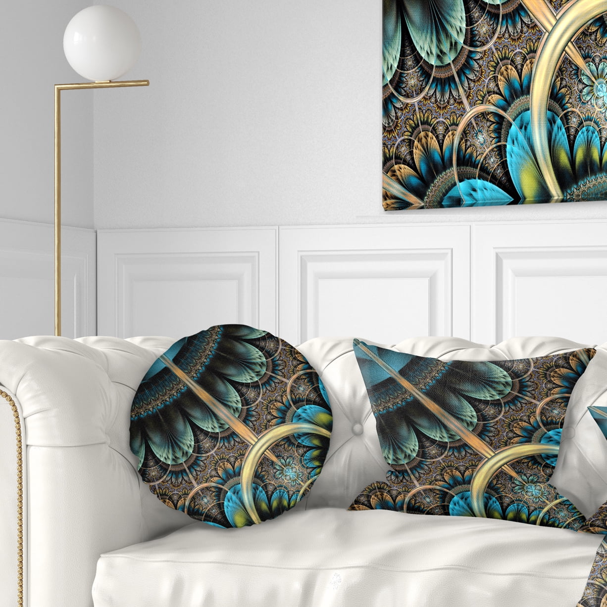 Designart Large Blue Brown Fractal Floral Pattern - Floral Throw Pillow - 12x20